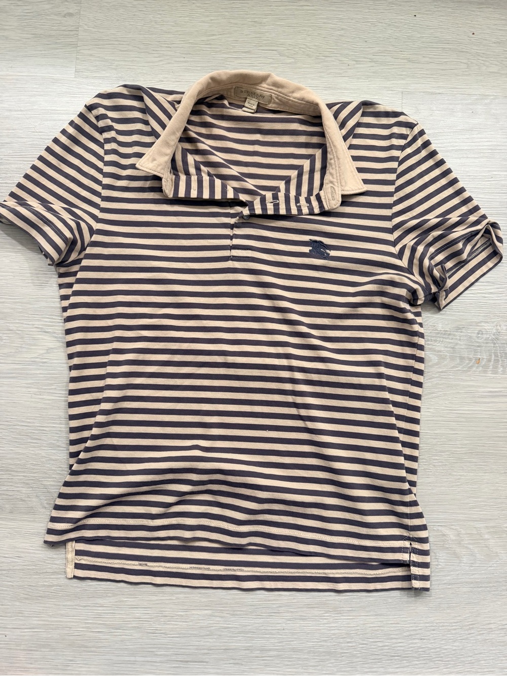 Burberry Beige and Navy Striped Polo Shirt